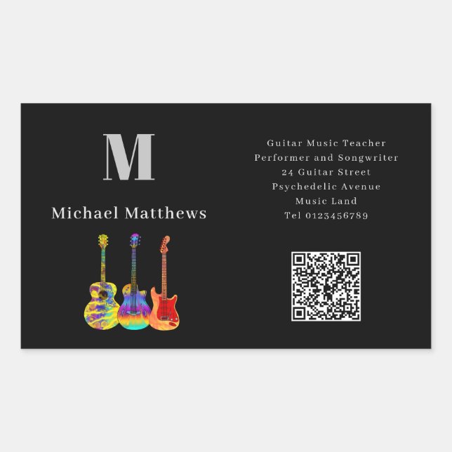 Gitarrenlehrer Musikunterricht QR-Code Rechteckiger Aufkleber (Vorderseite)