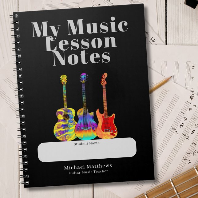 Gitarrenlehrer Musikunterricht Student Custom Notizblock (Guitar teacher custom student notebook for music lesson notes Colorful psychedelic guitar artwork)