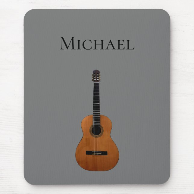 Gitarrenmusik Monogram Grau und Schwarz Mousepad (Vorne)