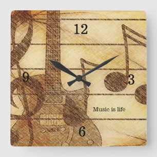 Gitarrenmusik Thema Wall Clock Quadratische Wanduhr