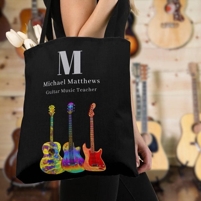 Gitarrenmusik-Tutor benutzerdefinierter QR-Code (Guitar teacher music business Custom tote with website QR code and personalized monogram)