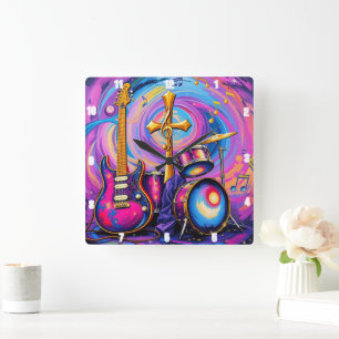 Gitarrenmusik-Verehrung Cross Art Quadratische Wanduhr