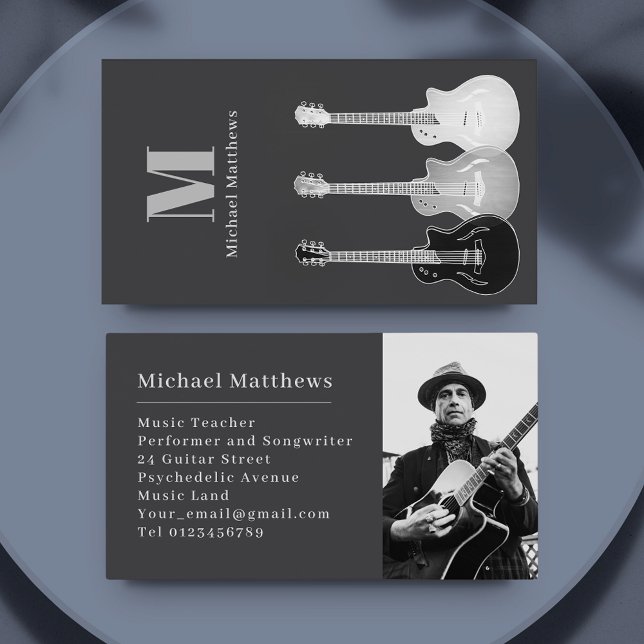 Gitarrenmusiklehrer Custom Foto Visitenkarte (Musician guitar teacher photo custom business card)