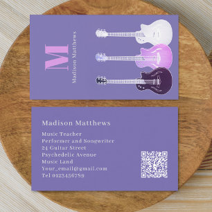 Gitarrenmusiklehrer QR-Code Lila Pink Visitenkarte