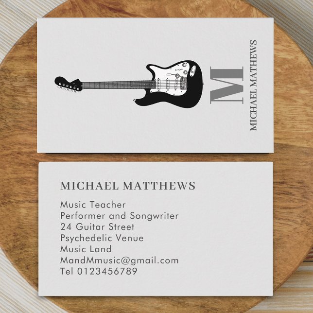 Gitarrenmusiklehrer Visitenkarte (Modern Minimalist Guitar Music Teacher Musician Business card Monogram name initials electric guitar)