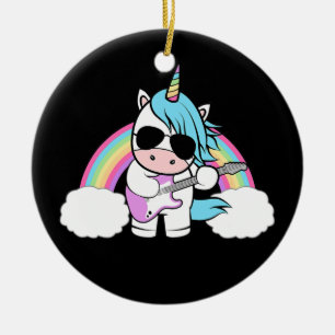 Gitarrenmusikliebhaber Gitarrist Einhorn Regenboge Keramik Ornament
