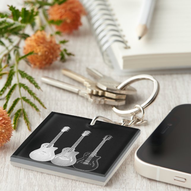 Gitarrenmuster schwarz-weiß personalisiert schlüsselanhänger (Vorderseite rechts)