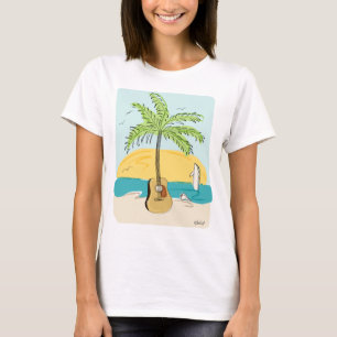 Gitarrenpalme bei Sonnenuntergang am Strand T-Shirt