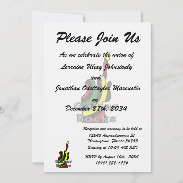 Gitarrenrocken rasta-Text hält elektrischen Einladung (Vorderseite)