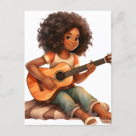 Gitarrenschwarze Mädchen Magie melanin braune Haut Feiertagspostkarte