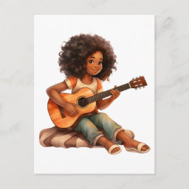 Gitarrenschwarze Mädchen Magie melanin braune Haut Postkarte