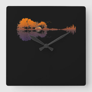 Gitarrensee Schatten Liebe Gitarre Geschenk Musikl Quadratische Wanduhr