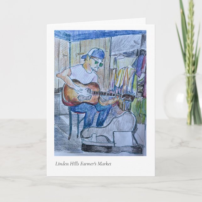 Gitarrenspieler auf dem Linden Hill Bauern Market Karte (Vorderseite)