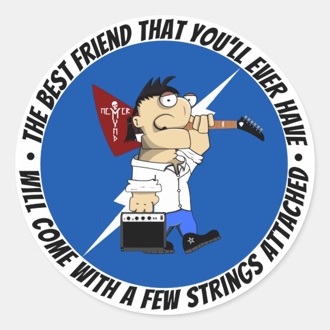 Gitarrenspieler Bester Freund auf der Straße wiede Runder Aufkleber (Vorderseite)