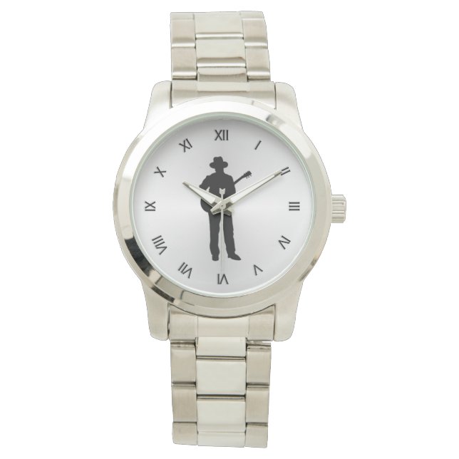 Gitarrenspieler mit schwarzen römischen Zahlen Armbanduhr (Vorderseite)