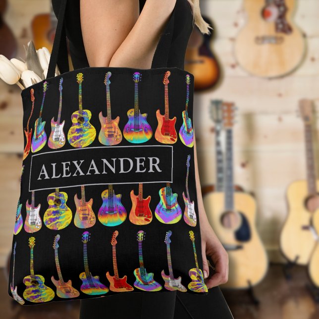 Gitarrenspieler Name Gitarrist Music (Colorful guitar personalized name tote bag for guitarists musicians music teachers psychedelic )