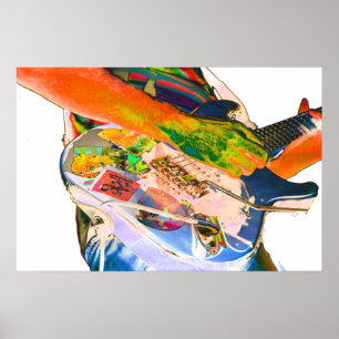 Gitarrenspieler, psychadellose Farben Musikdesign Poster