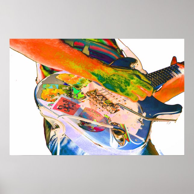 Gitarrenspieler, psychadellose Farben Musikdesign Poster (Vorne)