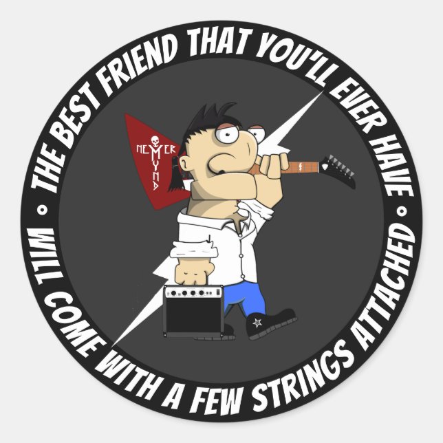 Gitarrenspieler unterwegs wieder Bestes Comic Runder Aufkleber (Vorderseite)
