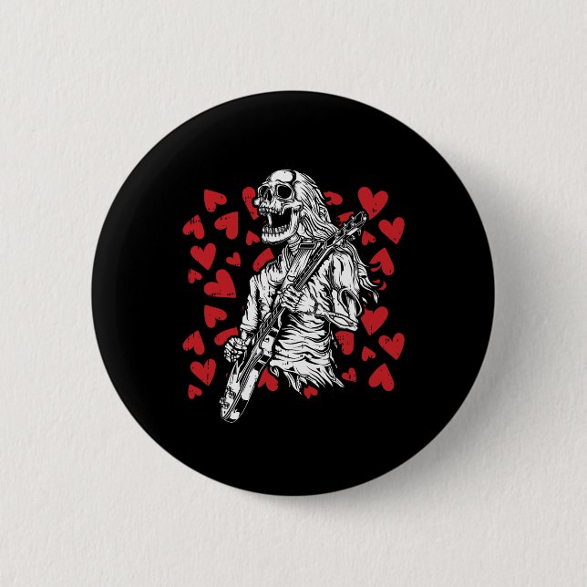 Gitarrenspieler Valentinstag Cool Rock Musician Button (Vorderseite)