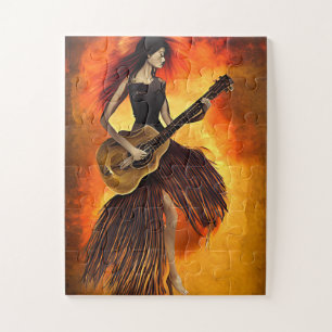 Gitarrenspielerin Rot Sky Abstrakte Originalkunst Puzzle