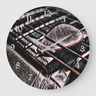 Gitarrenstränge in der Lederrundwand Große Wanduhr