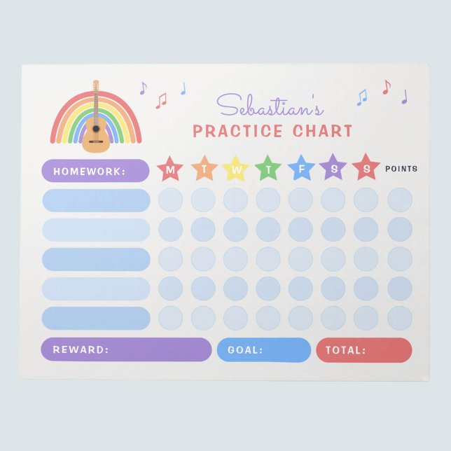 Gitarrenübungs-Musiknoten Rainbow Reward Chart Notizblock (Von Creator hochgeladen)