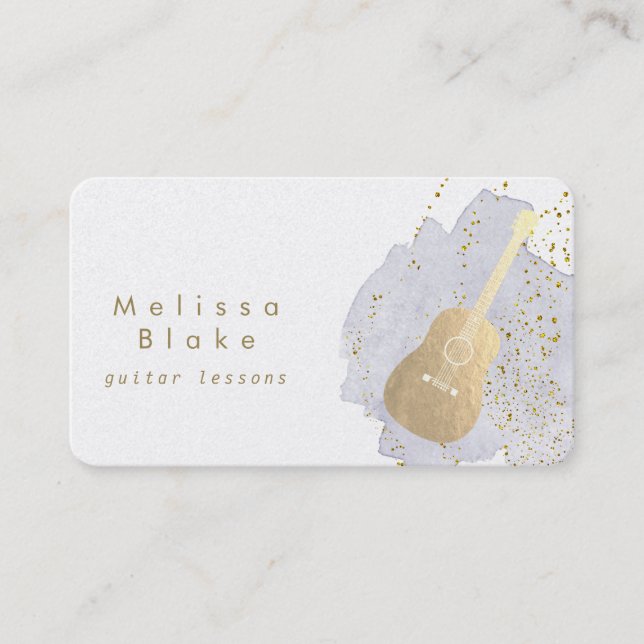 Gitarrenunterricht Blau Wasserfarbe Visitenkarte (Vorderseite)