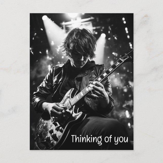 Gitarrist auf Bühne B&W Foto Postkarte (Vorderseite)