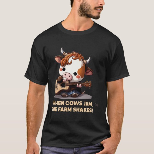 Gitarrist Cow Kawaii Music Gitarrist T-Shirt (Vorderseite)