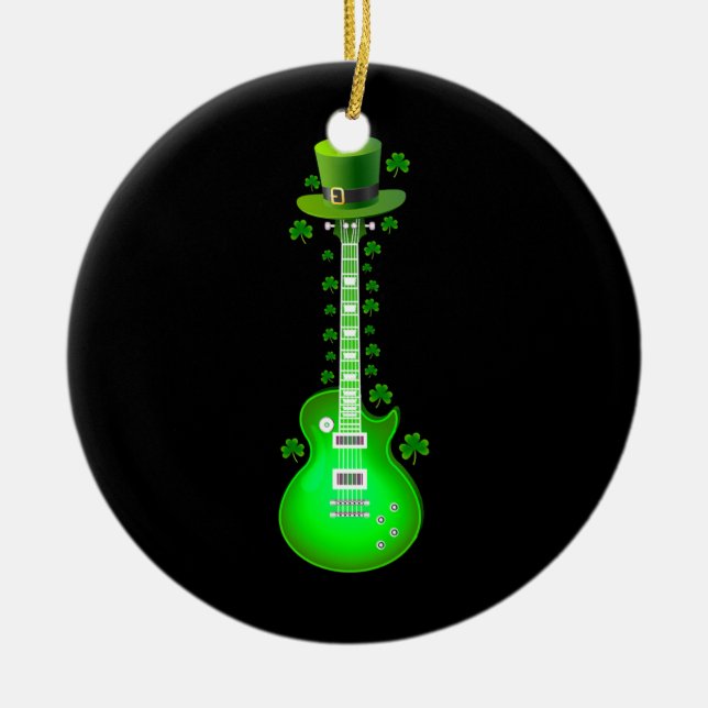 Gitarrist Electric Guitar Leprechaun St Patrick's Keramik Ornament (Vorne)