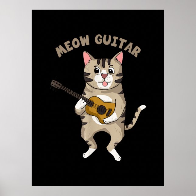 Gitarrist Meow Guitar Niedlich Cat Playing Gitarre Poster (Vorne)