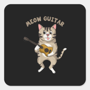 Gitarrist Meow Guitar Niedlich Cat Playing Gitarre Quadratischer Aufkleber