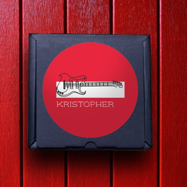Gitarrist minimalistisch Schwarz-weiß Rot Moderne  Runder Aufkleber (Von Creator hochgeladen)