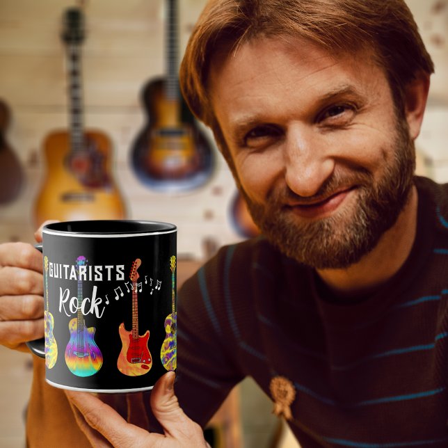 Gitarrist Rock Colorful Guitars Tasse (Guitarist rock cool colorful cool electric guitar acoustic guitar pattern on black)