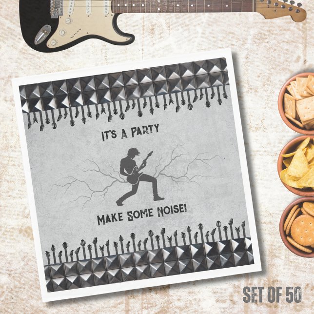 Gitarrist Silver Edgy Rock und Roll Party Napkins Serviette (Get ready to shred with these awesome Rockstar party napkins)