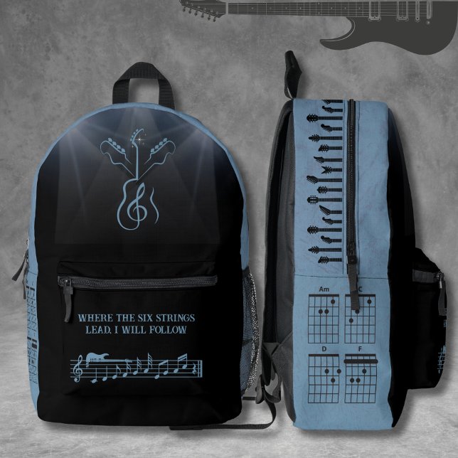 Gitarrist Slate Blue Trendy Rock Music Bedruckter Rucksack (Carry your rhythm wherever you go with this trendy guitarist daypack)