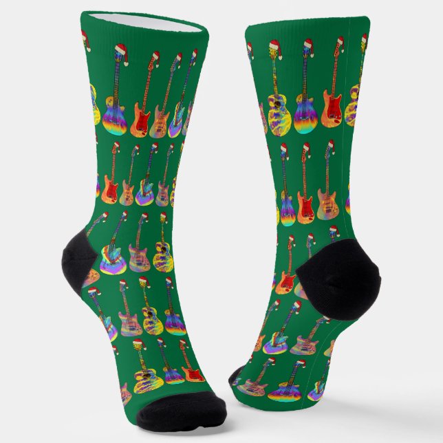 Gitarrist Vater Grün Weihnachten Socken (Gewinkelt)