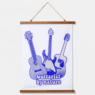 Gitarrist von Natur aus. Retro-blaue Gitarre Wandteppich Mit Holzrahmen