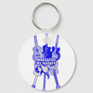 Gitarrist von Natur aus. Vintage blaue Gitarre Schlüsselanhänger
