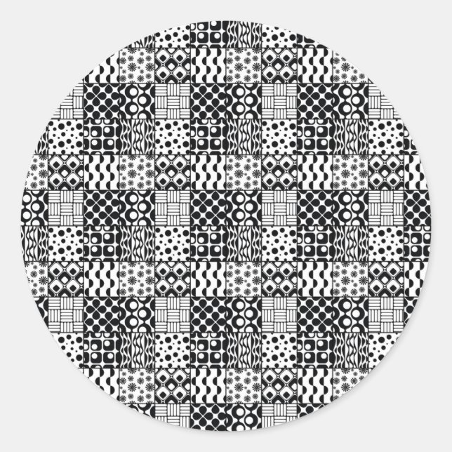Gitter der geometrischen Schwarz-Weiß-Muster, 01 Runder Aufkleber (Vorderseite)