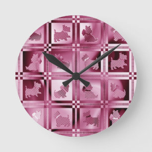 Gitter Gemusterter schottischer Welpen Runde Wanduhr
