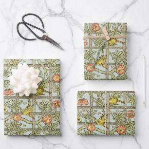 Gitter von William Morris, Vintage-Gartentextil Geschenkpapier Set