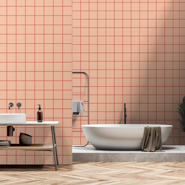 Gittermuster Minimalistisch Orange Tapete (Badezimmer)