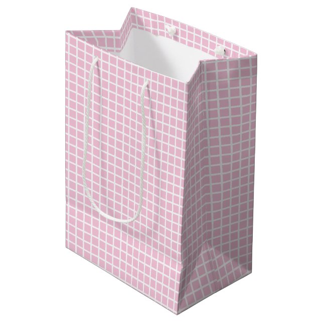Gitterweiß - Hellrosa Mittlere Geschenktüte (Vorderseite Schrägansicht)