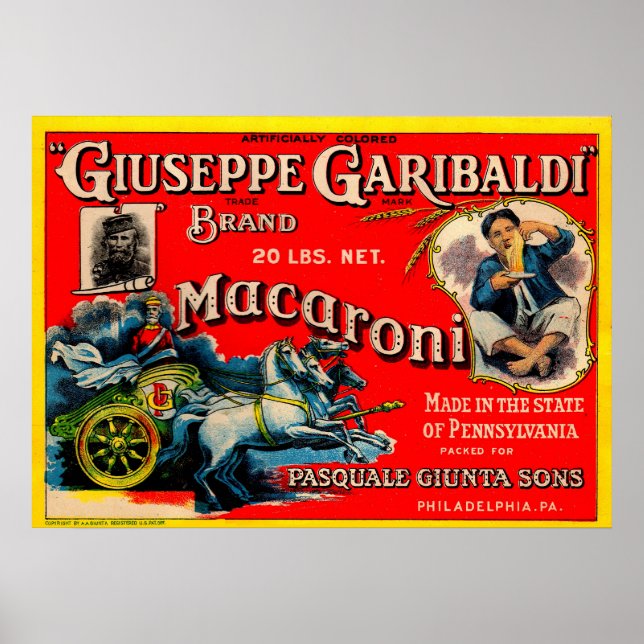 Giuseppe Garibaldi Makaroni-Etikett der 1920er Jah Poster (Vorne)