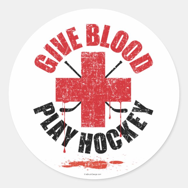 Give Blood Play Hockey v1 Runder Aufkleber (Vorderseite)