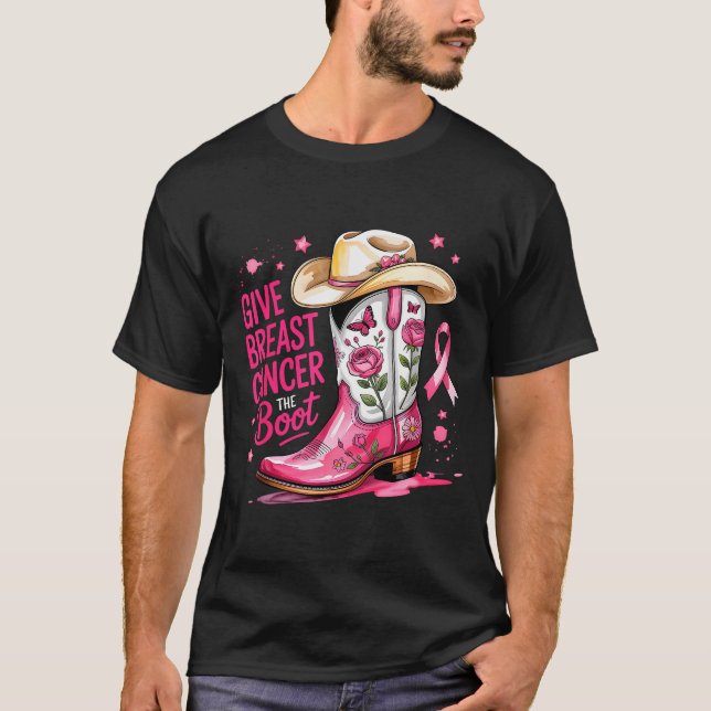 Give Breast Cancer The Boot Breast Cancer Nk Ribbo T-Shirt (Vorderseite)