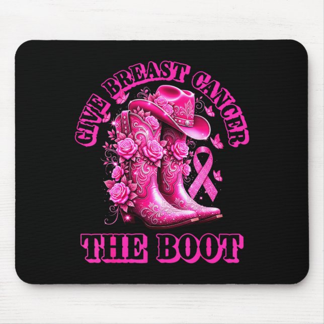 Give Breast Cancer The Boot Cowgirl Nk Ribbon West Mousepad (Vorne)