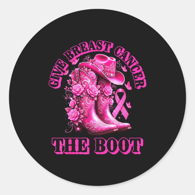 Give Breast Cancer The Boot Cowgirl Nk Ribbon West Runder Aufkleber (Vorderseite)